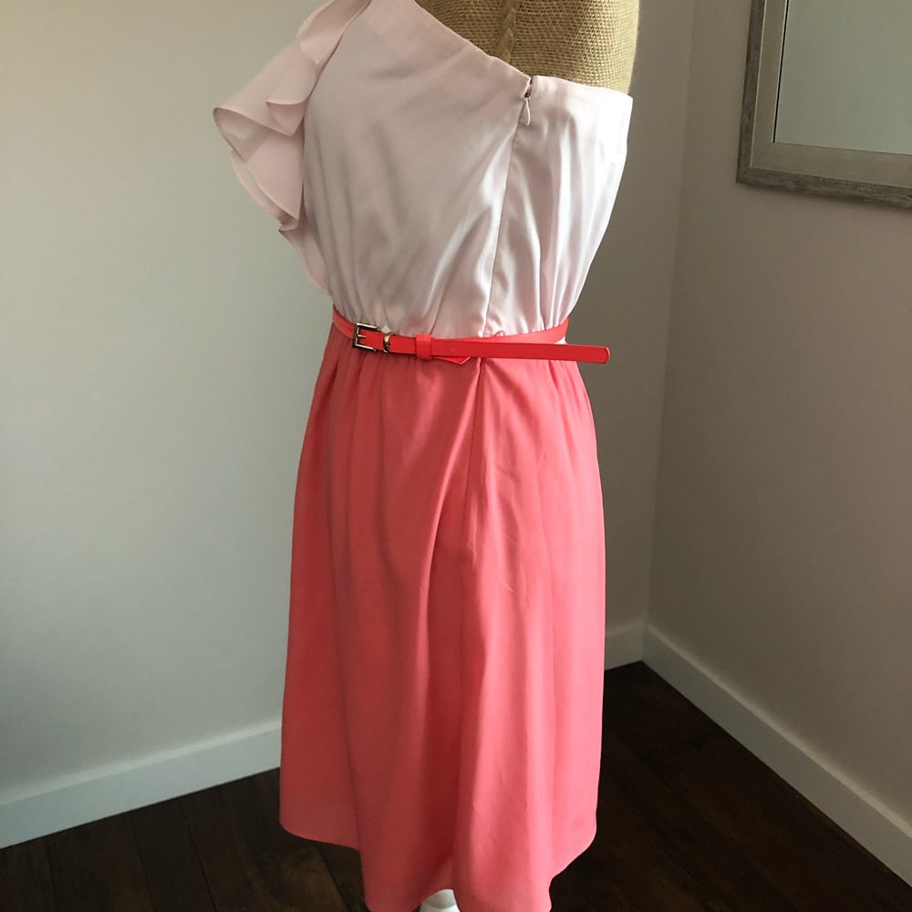 Pink & Coral Ruffle Trim Strapless Dress - Picture 7 of 13